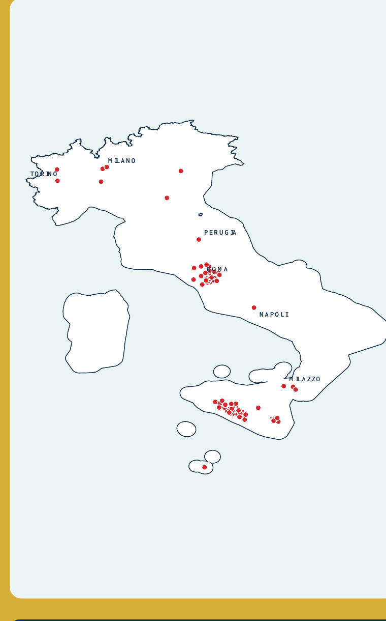 Mappa ingrandita dell’Italia con i Comuni interessati dagli incarichi